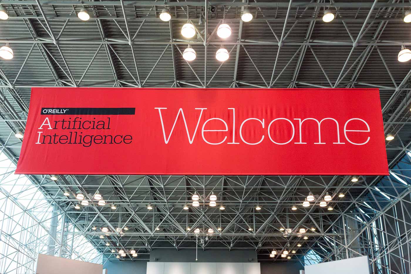 Welcome sign at O'Reilly AI Conference 2016