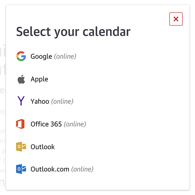 Screenshot: Select your calendar