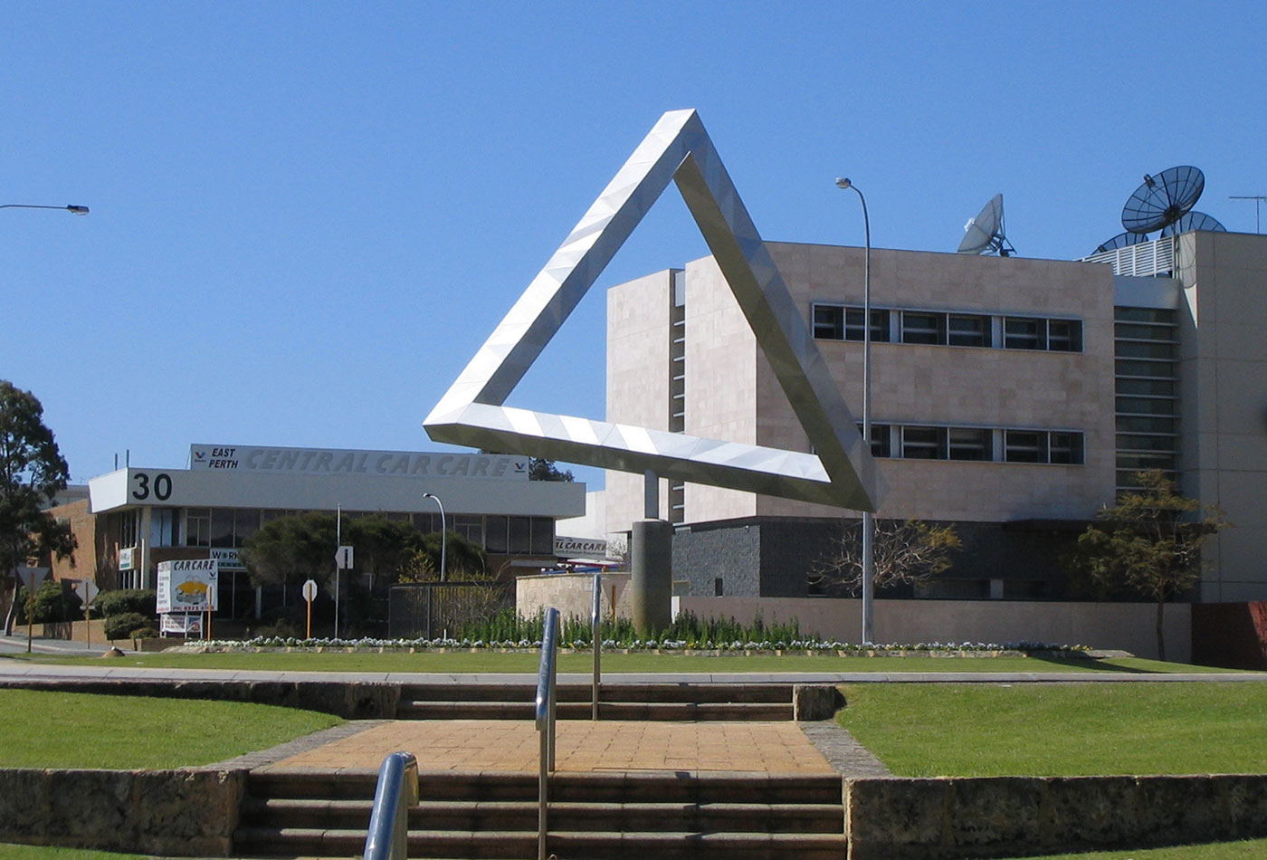 "Impossible Triangle," sculpture by Brian MacKay and Ahmad Abas, Claisebrook roundabout, East Perth, Western Australia.