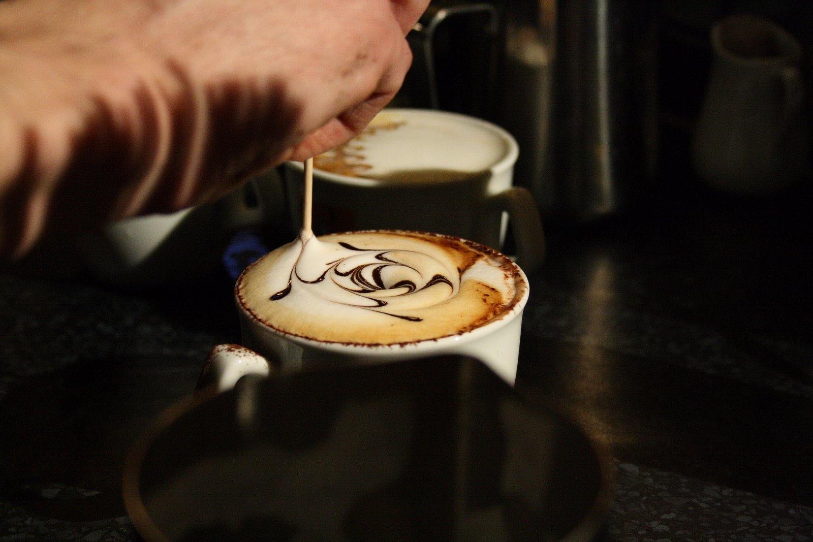 The making of latte art.