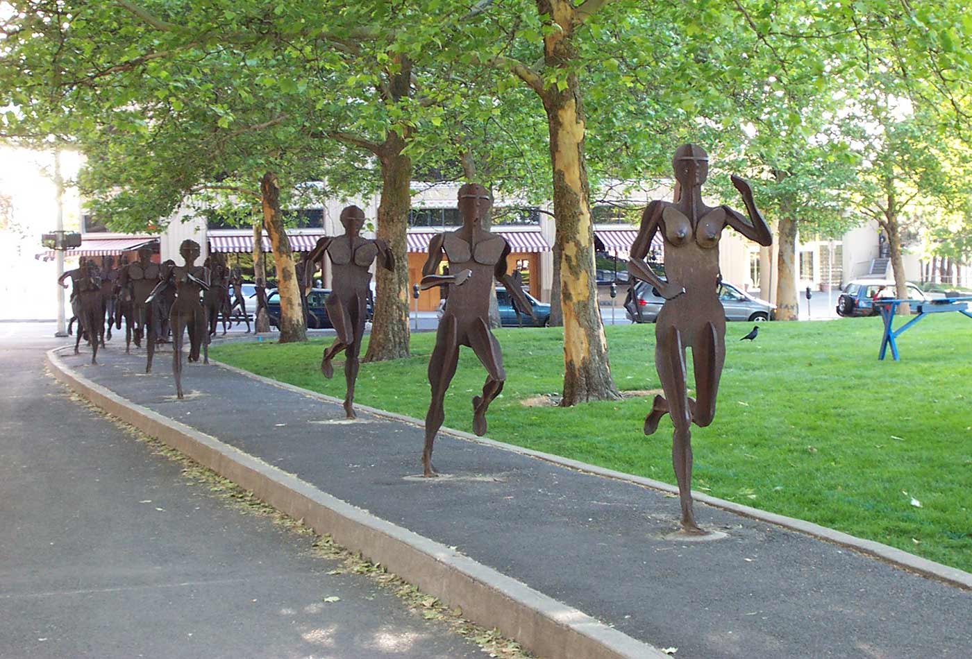 "The Joy of Running Together," a public work of art in honor of the annual Spokane Bloomsday Run.