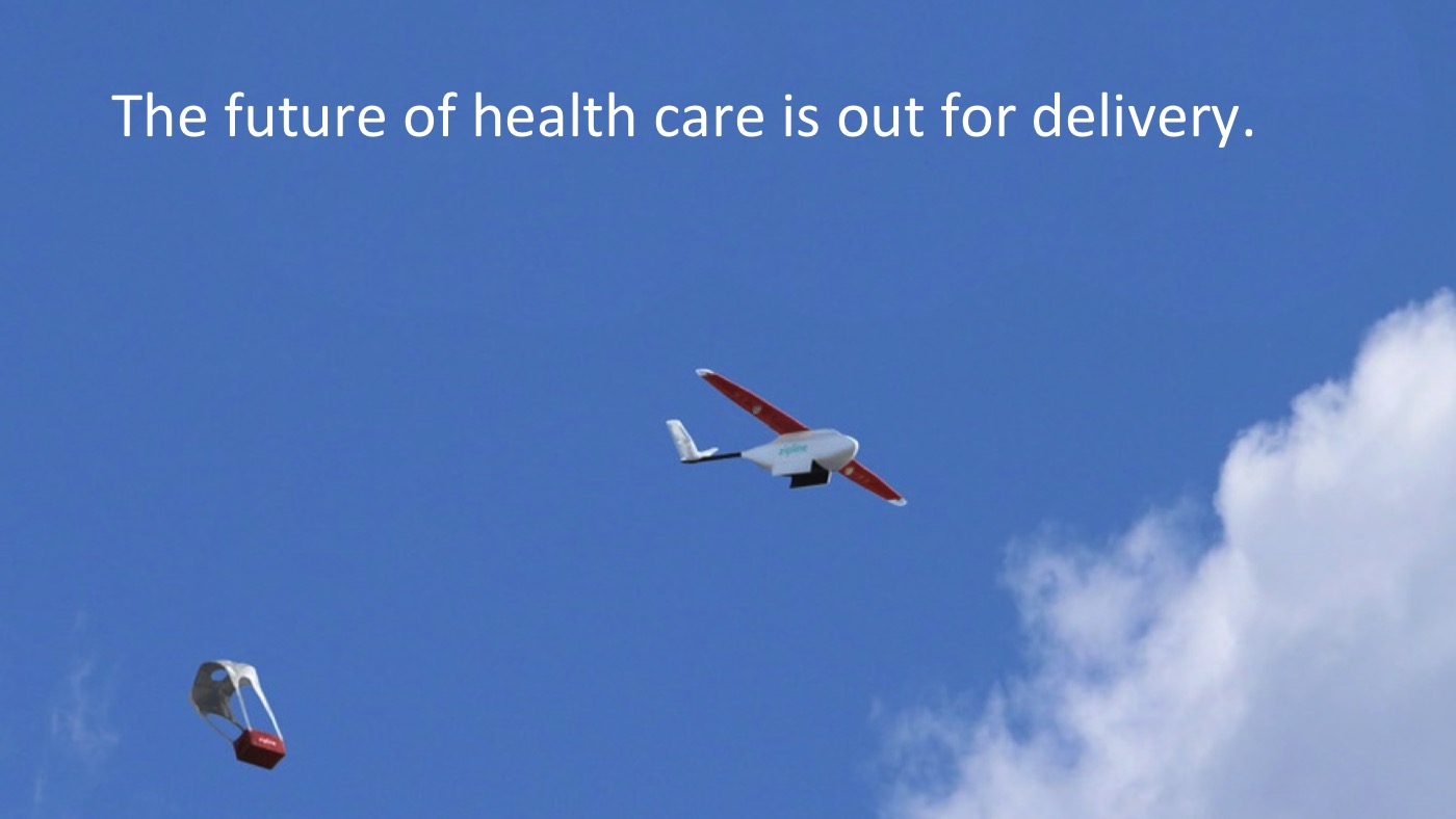 A Zipline drone delivering blood or medicine