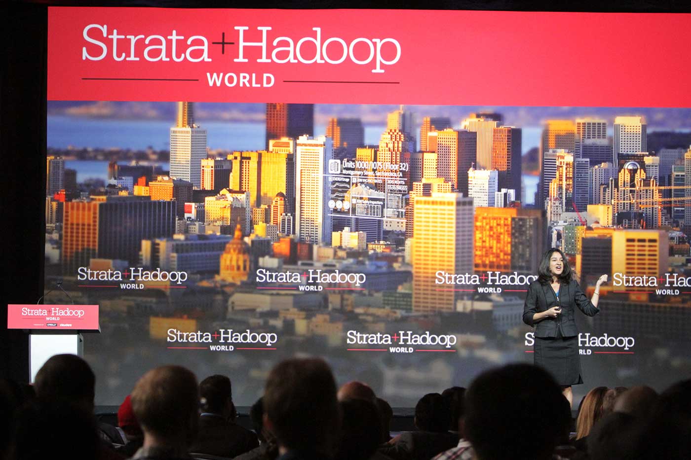 Strata + Hadoop World keynote stage.